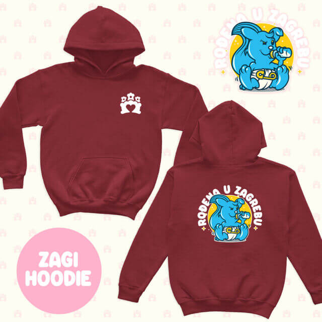 RođenA u Zagrebu Hoodie BEBA ZAGI – red hot chilli