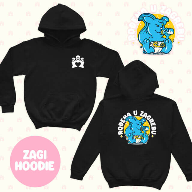 RođenA u Zagrebu Hoodie BEBA ZAGI – deep black