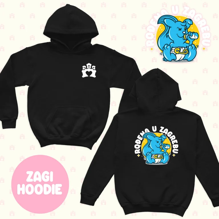 RođenA u Zagrebu Hoodie BEBA ZAGI – deep black