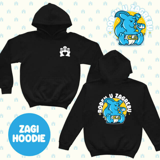 Rođen u Zagrebu Hoodie BEBA ZAGI – deep black